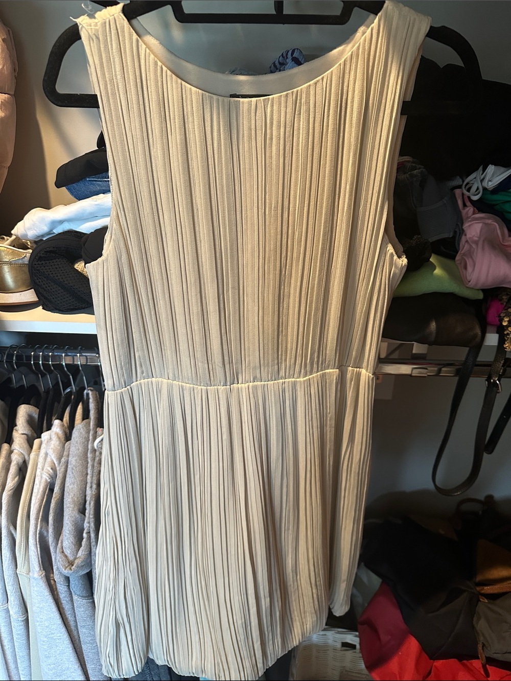 Theory Sleeveless Pleated Cream Dress